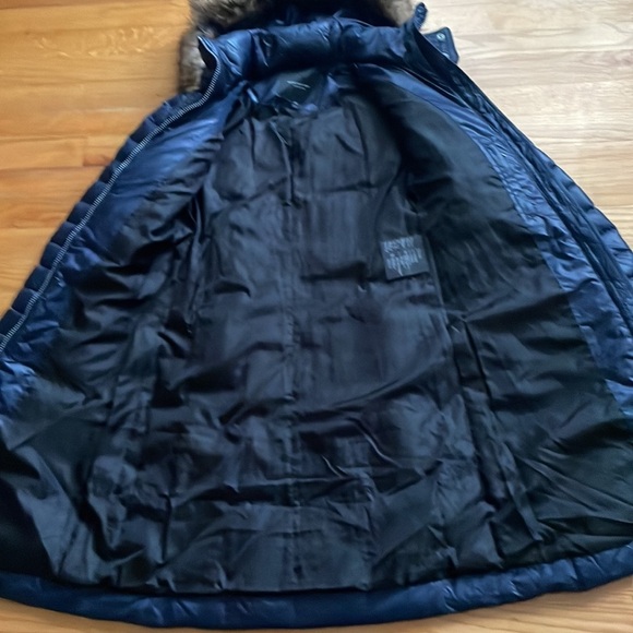 Andrew Marc Navy Belted Parka Down Coat Fur Hood Size XS‎ - Picture 4 of 7